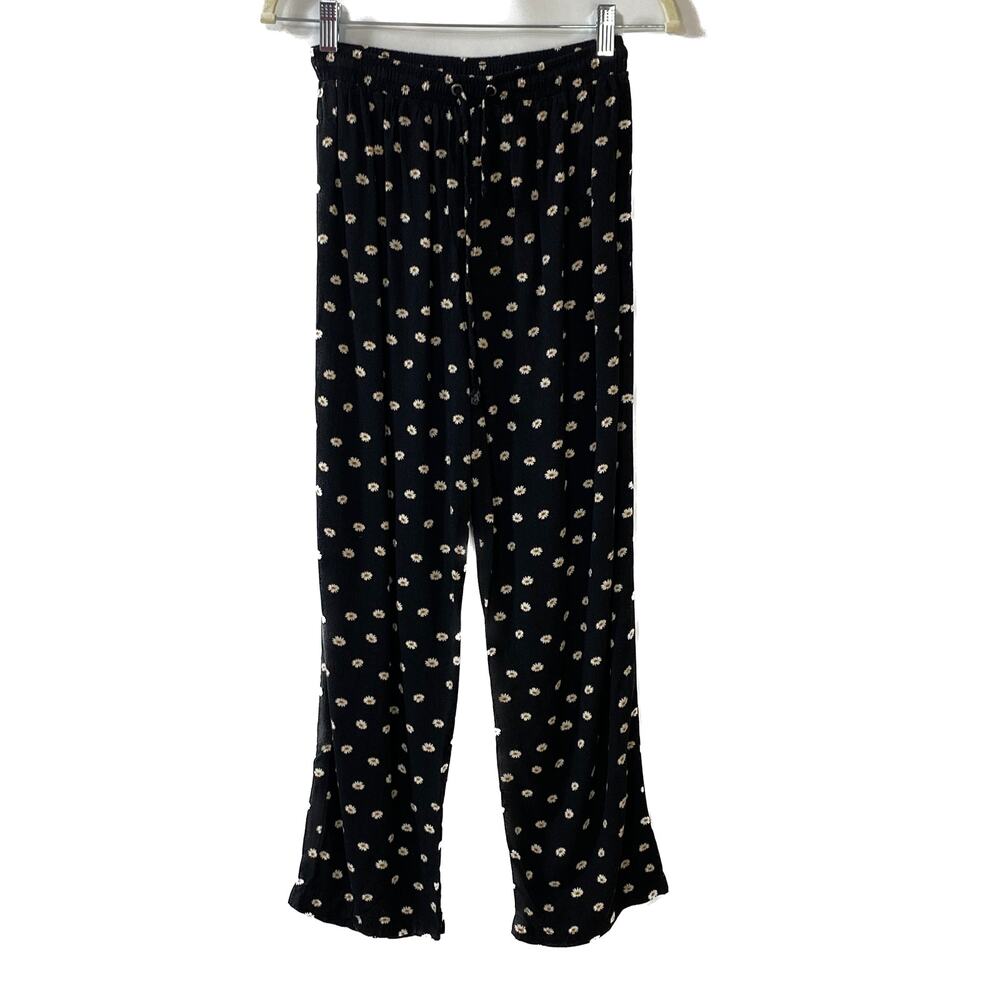Wild Fable Women's XS Black Daisy Print Pants Elastic Waist Casual Comfy